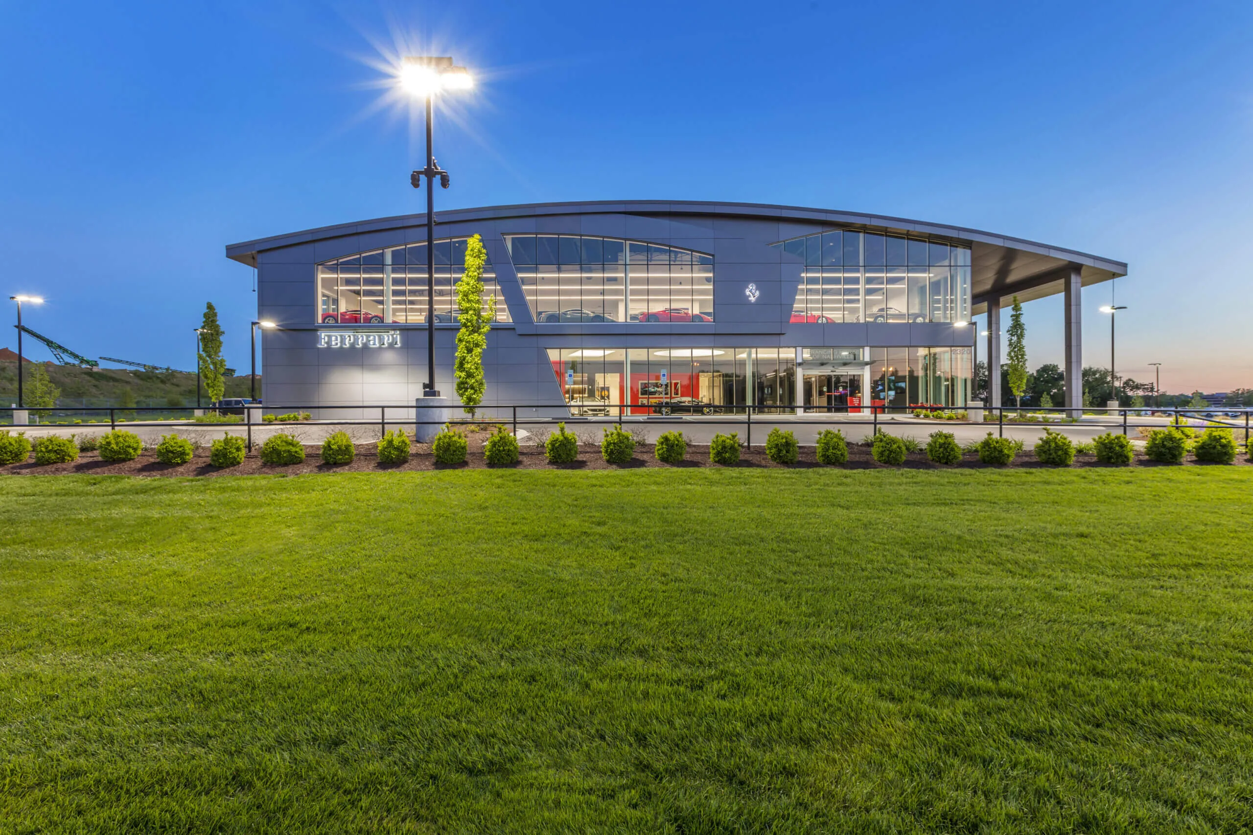 newly built ferrari dealership exterior