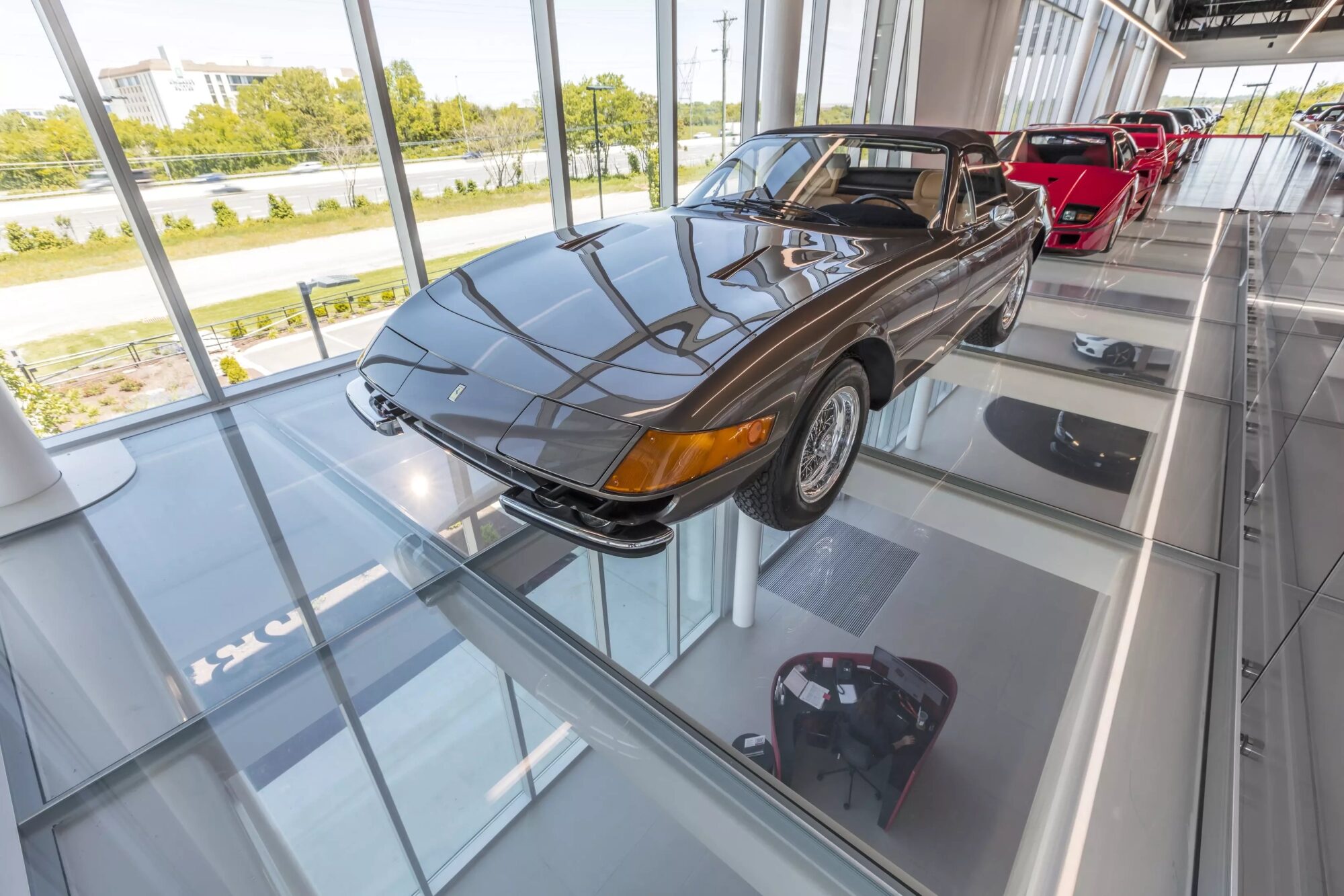 ferrari on display at dealership
